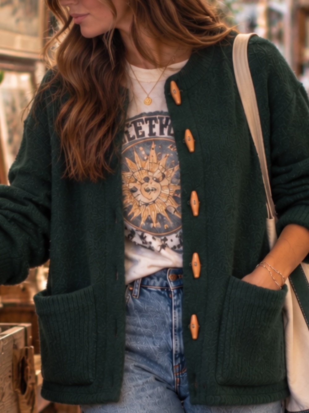 Russ Vintage Forest Green Wool (made in Australia) Toggle Cardigan Sweater-small